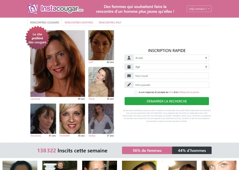 InstaCougar avis page d'accueil